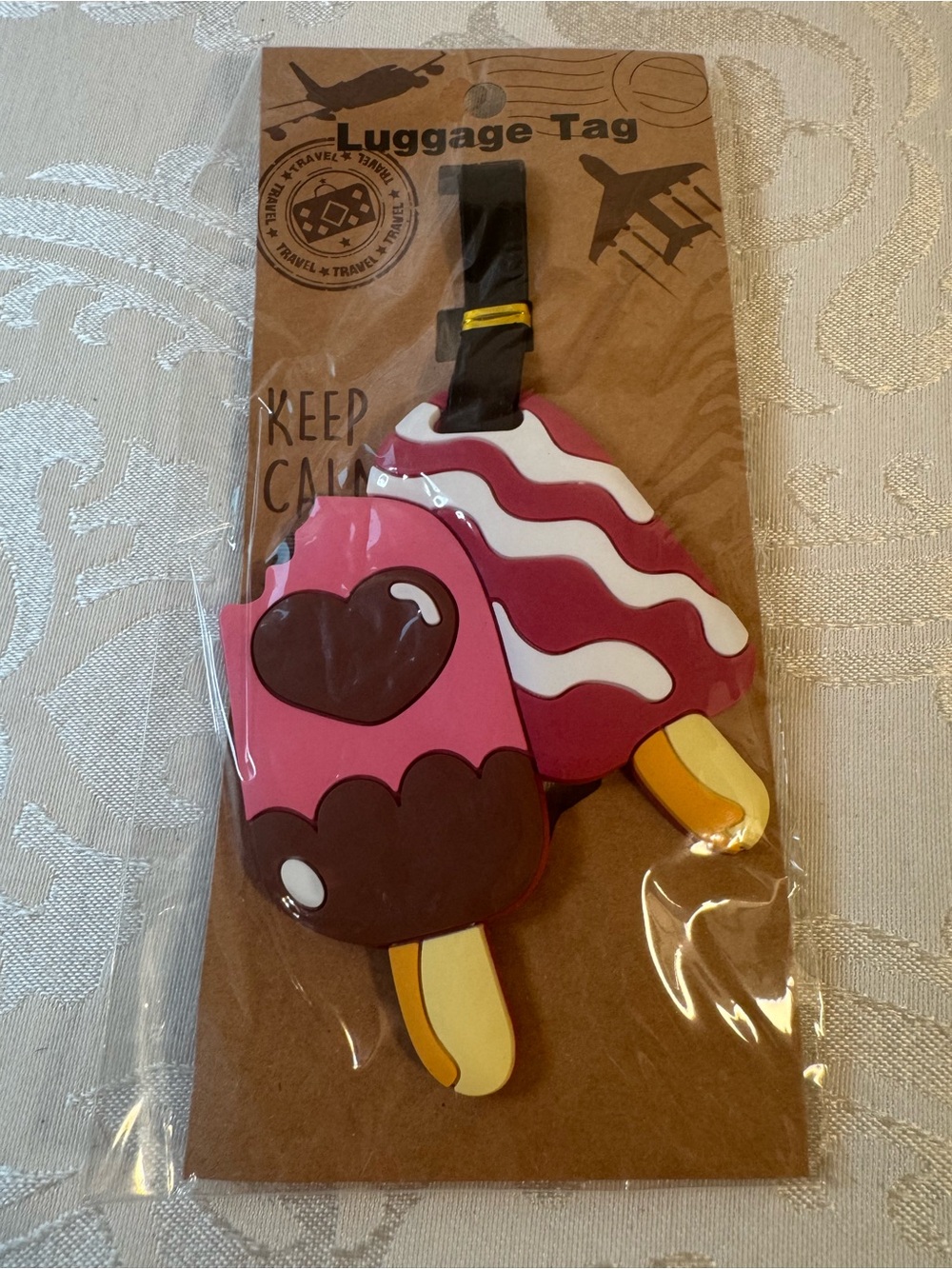New Ice Cream Popsicle Luggage Tag - Pink & Brown